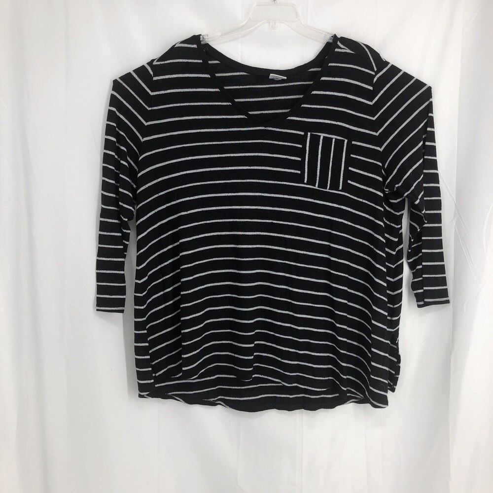 Ava & Viv Shirt Womens Plus 4X Black Striped Long Sleeve